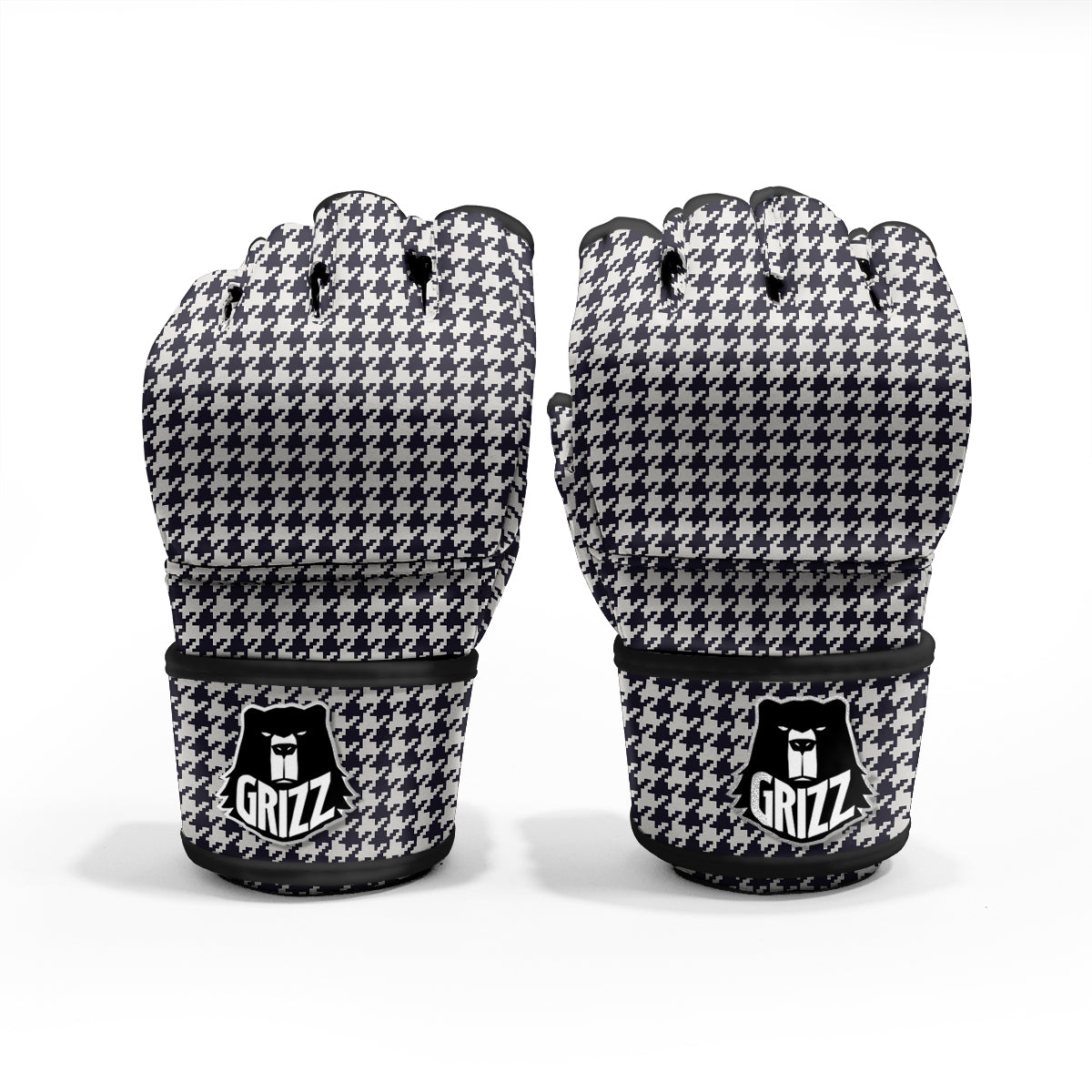 Houndstooth Black Pixel Print Pattern MMA Gloves-grizzshop