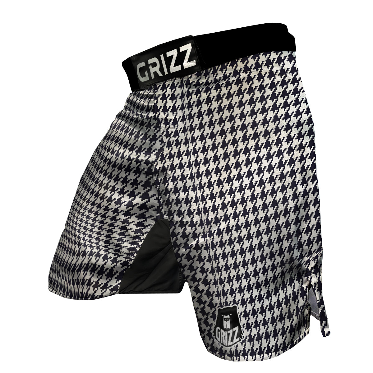 Houndstooth Black Pixel Print Pattern MMA Shorts-grizzshop