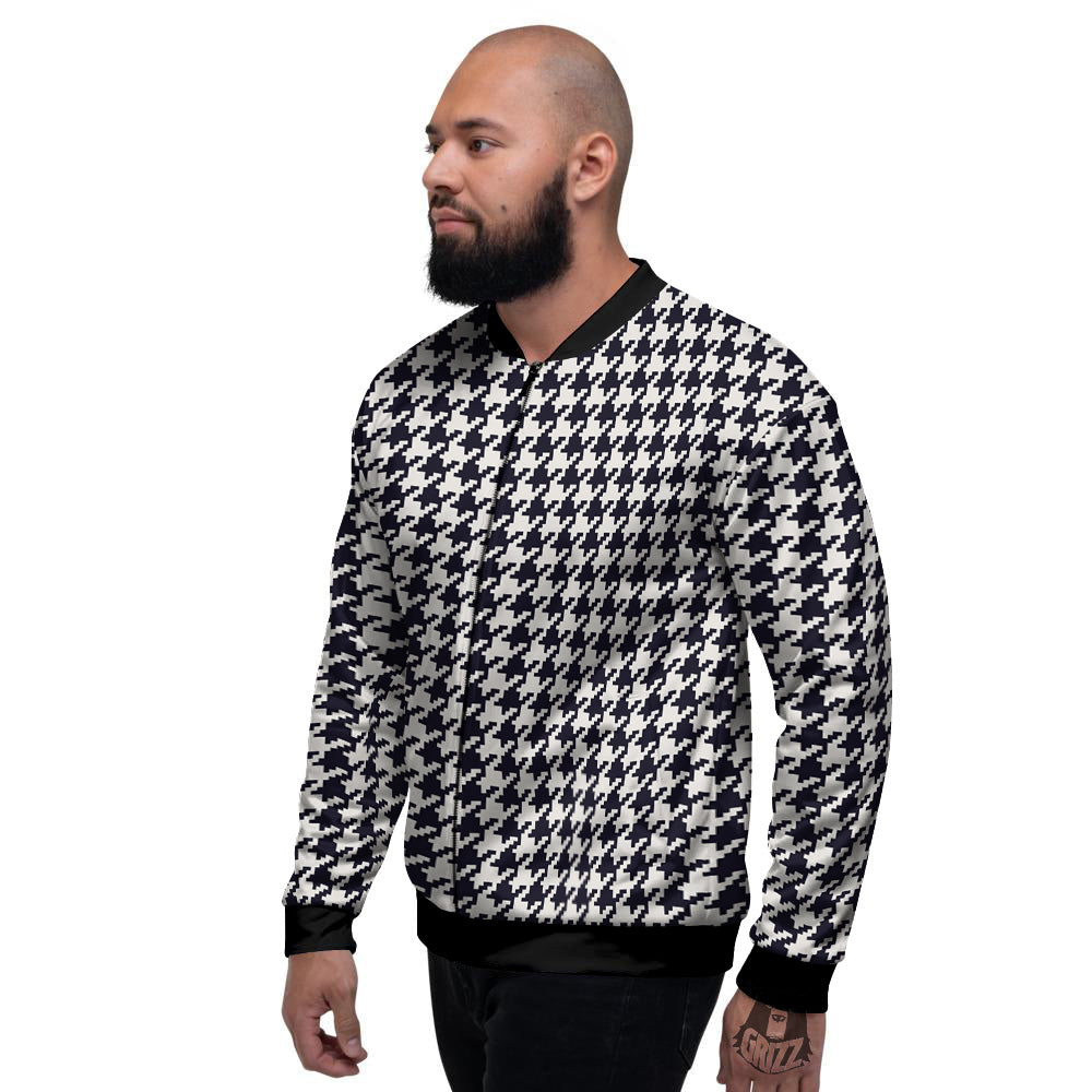Houndstooth Black Pixel Print Pattern Men's Bomber Jacket-grizzshop