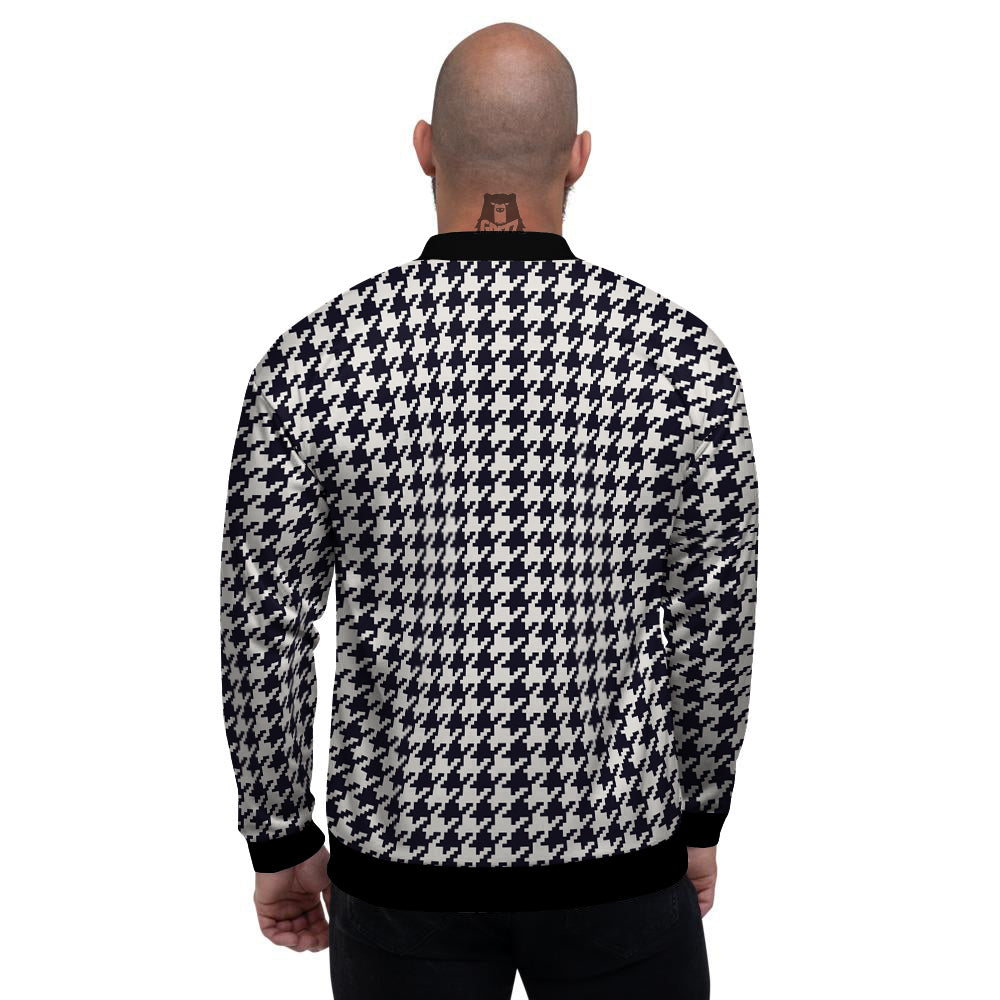 Houndstooth Black Pixel Print Pattern Men's Bomber Jacket-grizzshop