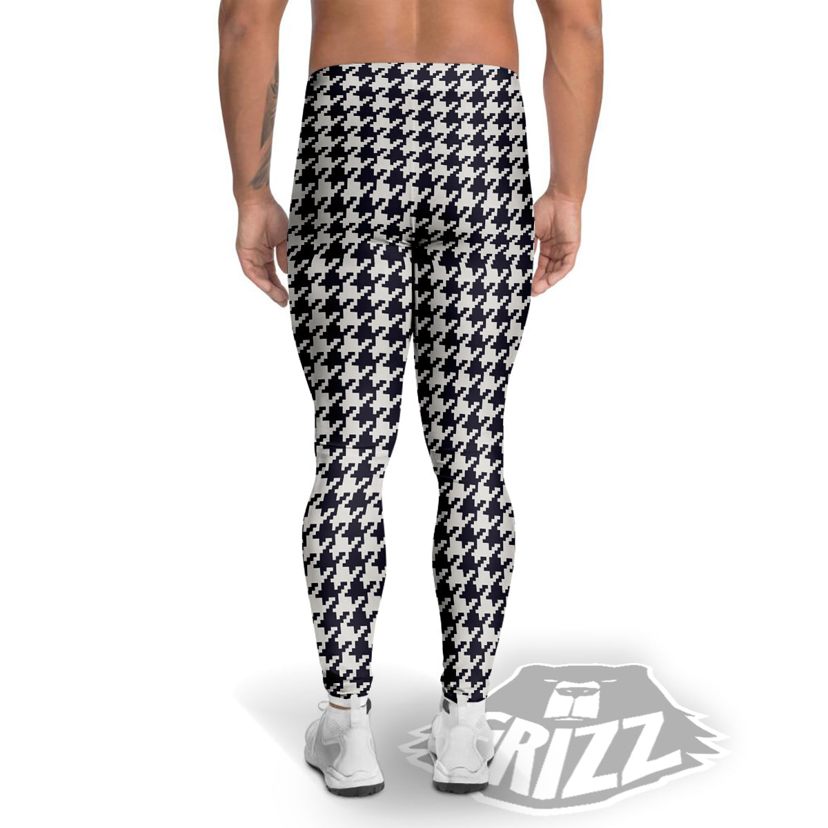 Houndstooth Black Pixel Print Pattern Men's Leggings-grizzshop