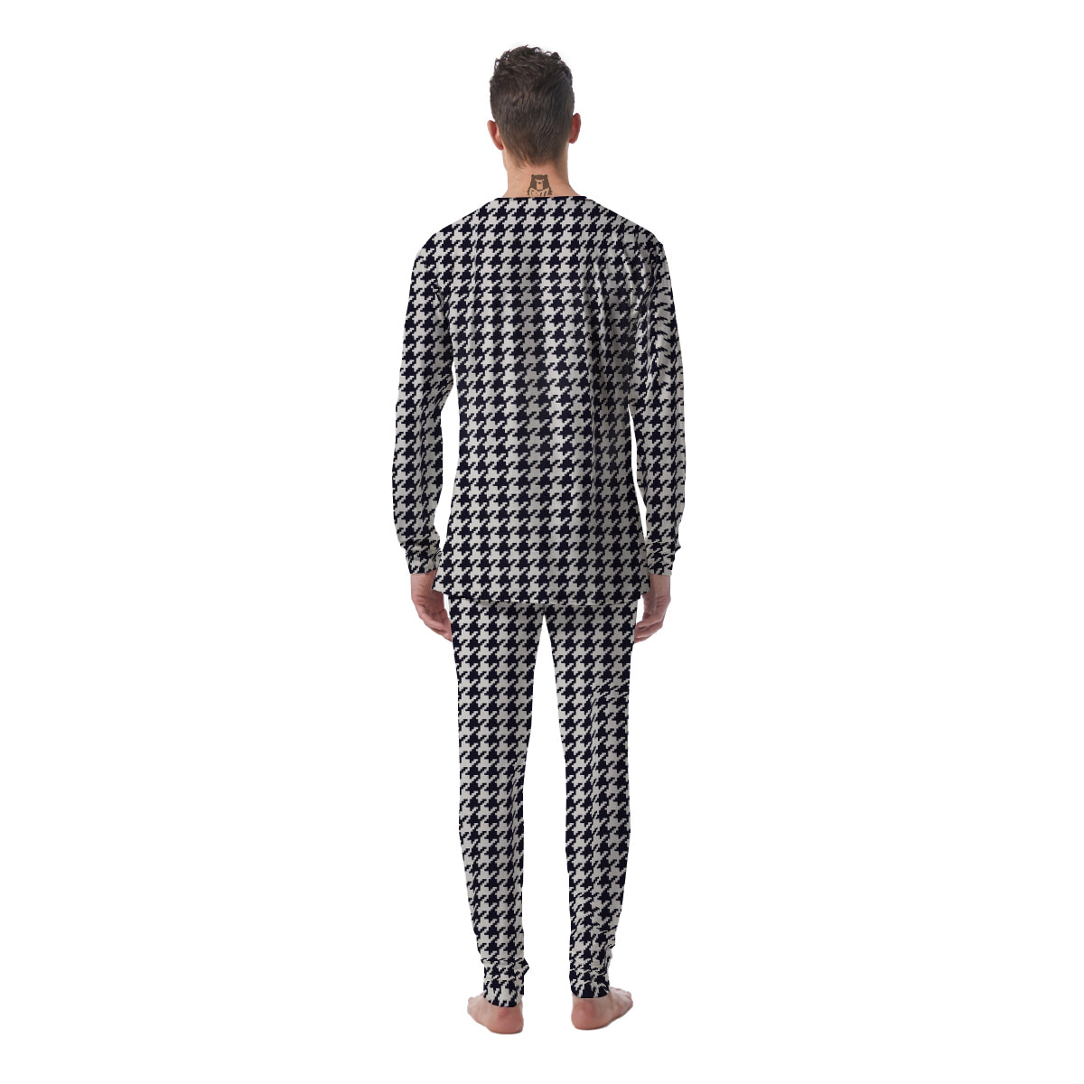 Houndstooth Black Pixel Print Pattern Men's Pajamas-grizzshop