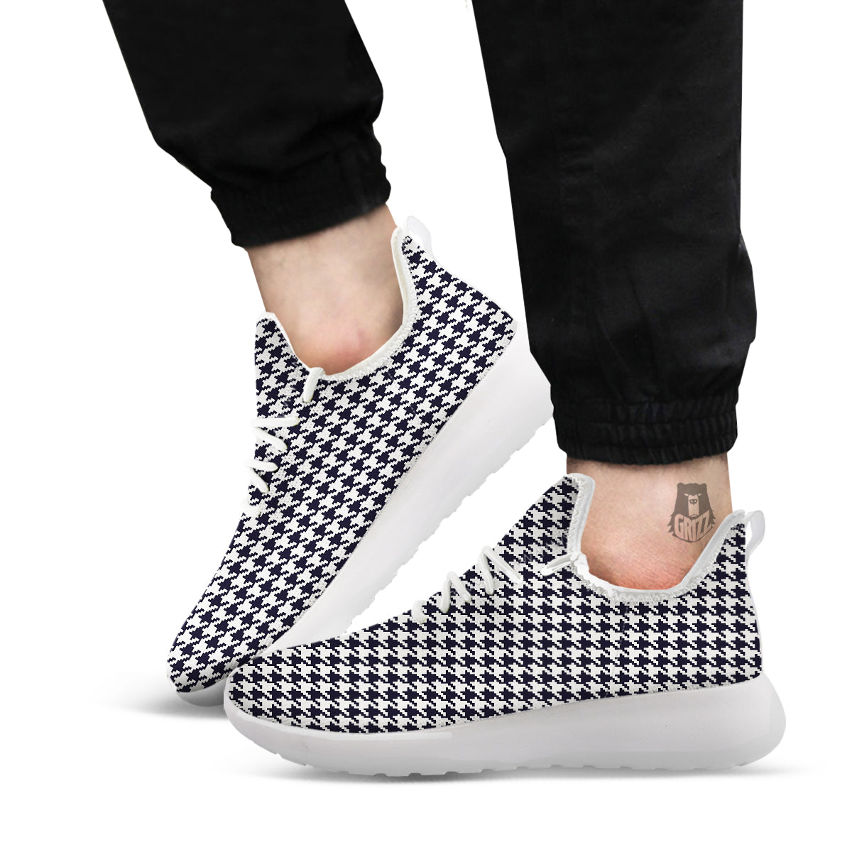 Houndstooth Black Pixel Print Pattern White Athletic Shoes-grizzshop