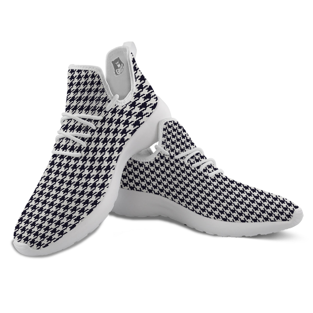 Houndstooth Black Pixel Print Pattern White Athletic Shoes-grizzshop