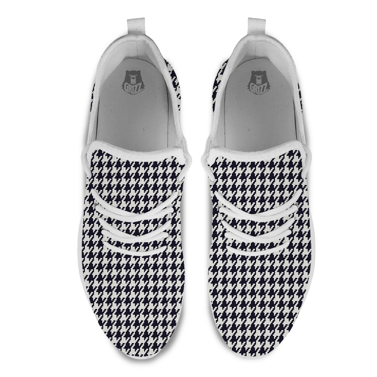 Houndstooth Black Pixel Print Pattern White Athletic Shoes-grizzshop