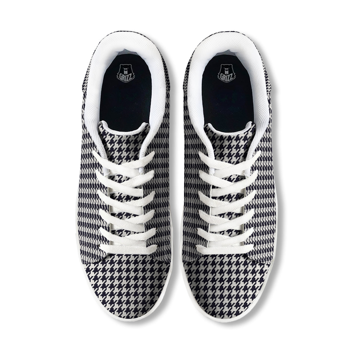 Houndstooth Black Pixel Print Pattern White Low Top Sneakers-grizzshop