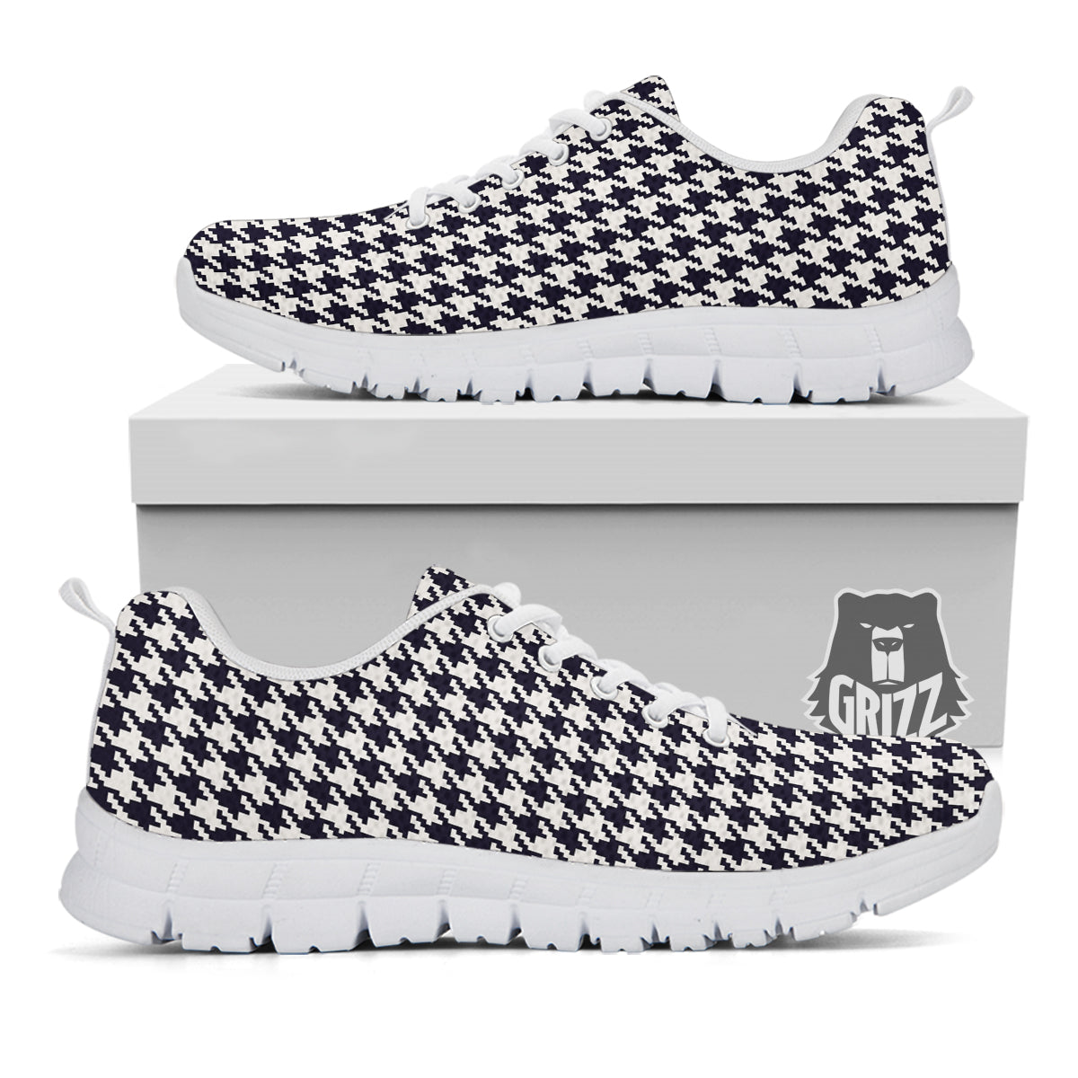 Houndstooth Black Pixel Print Pattern White Sneaker-grizzshop