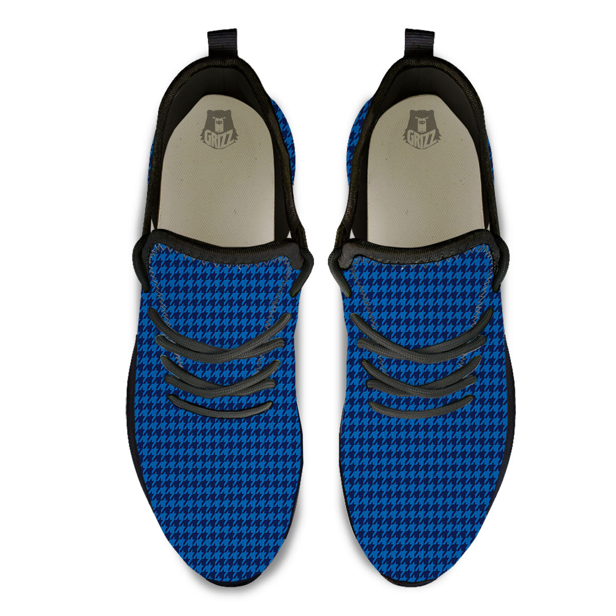 Houndstooth Blue Print Pattern Black Athletic Shoes-grizzshop