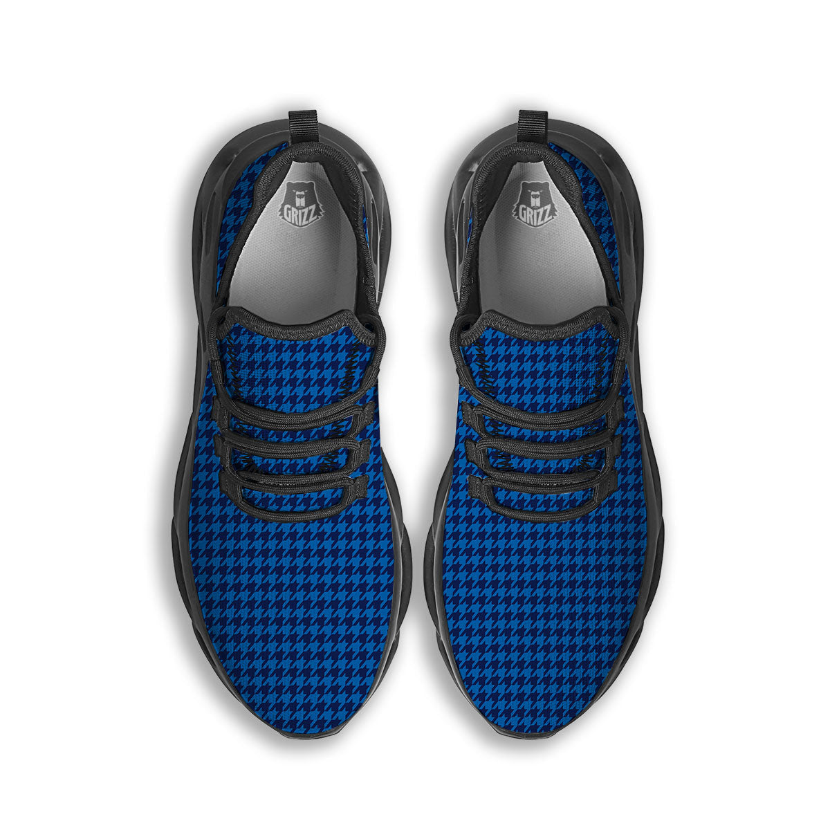 Houndstooth Blue Print Pattern Black Running Shoes-grizzshop