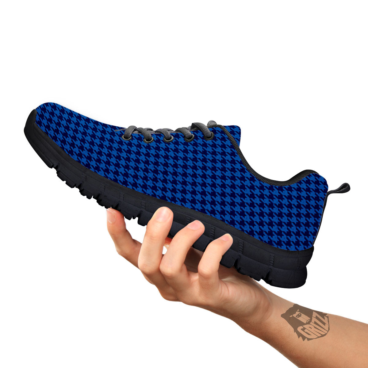 Houndstooth Blue Print Pattern Black Sneaker-grizzshop