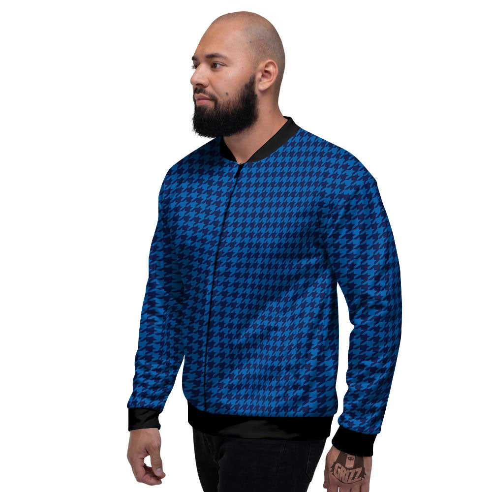 Houndstooth Blue Print Pattern Men's Bomber Jacket-grizzshop