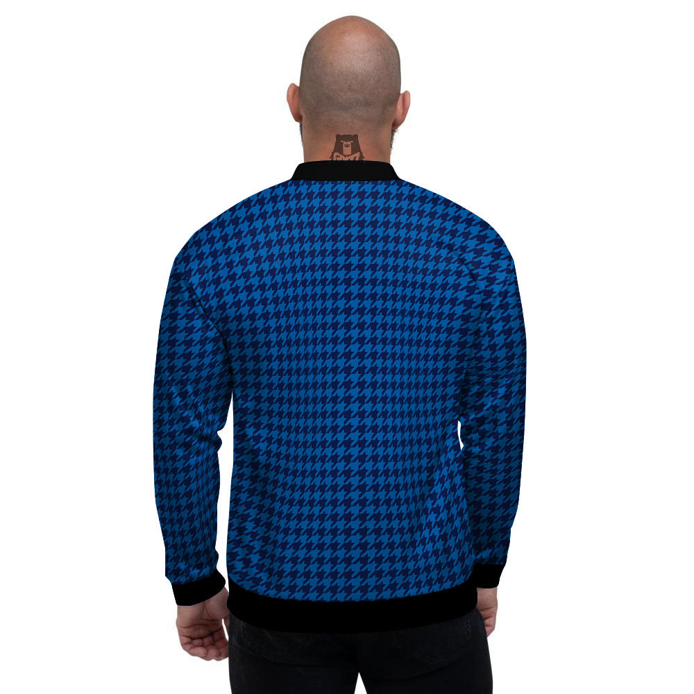 Houndstooth Blue Print Pattern Men's Bomber Jacket-grizzshop
