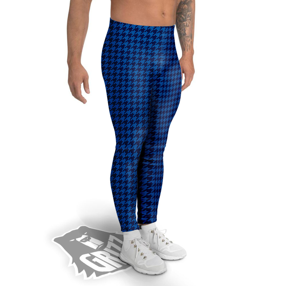 Houndstooth Blue Print Pattern Men's Leggings-grizzshop