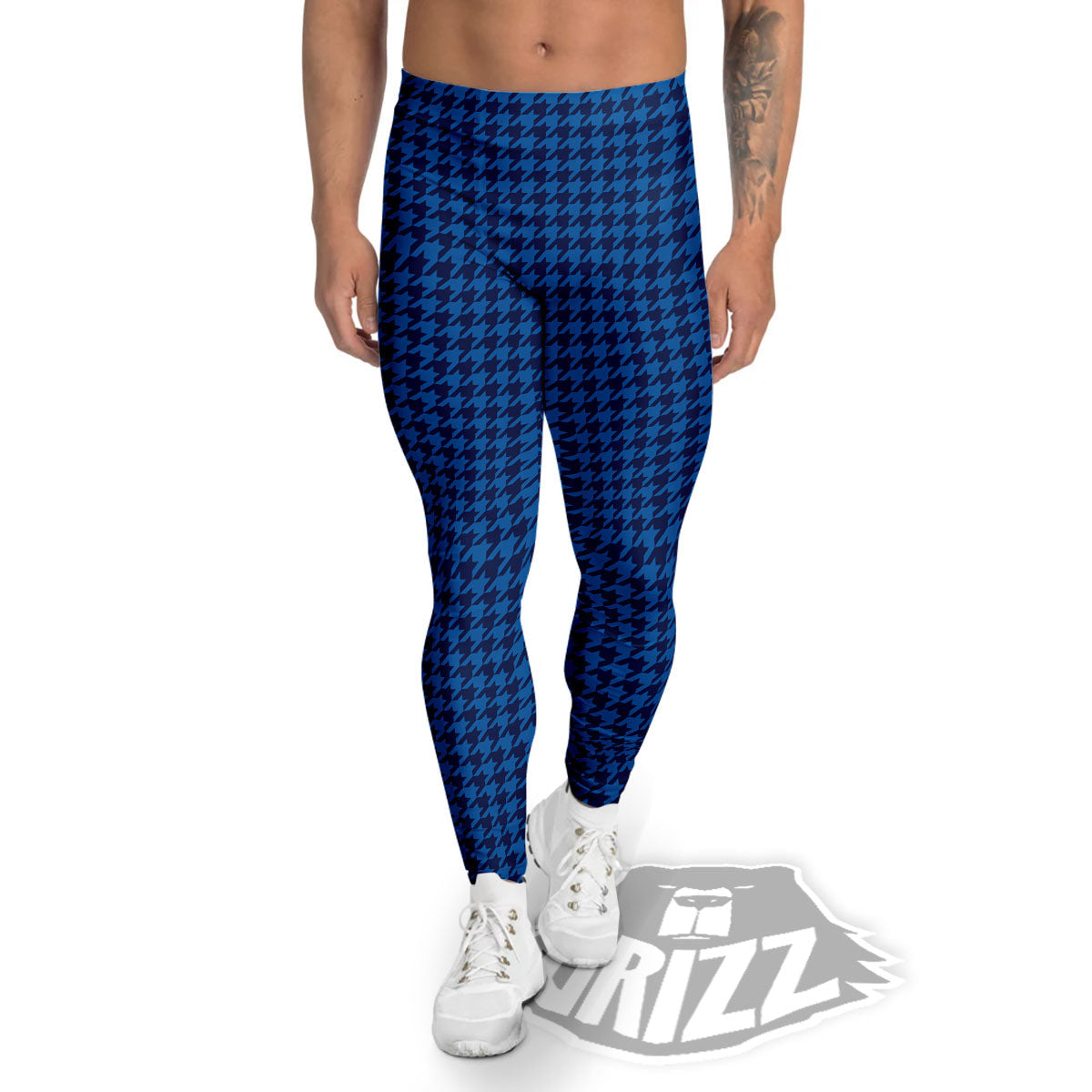 Houndstooth Blue Print Pattern Men's Leggings-grizzshop