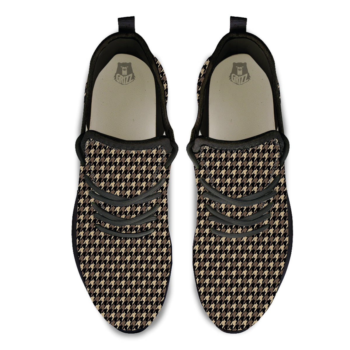 Houndstooth Brown Print Pattern Black Athletic Shoes-grizzshop