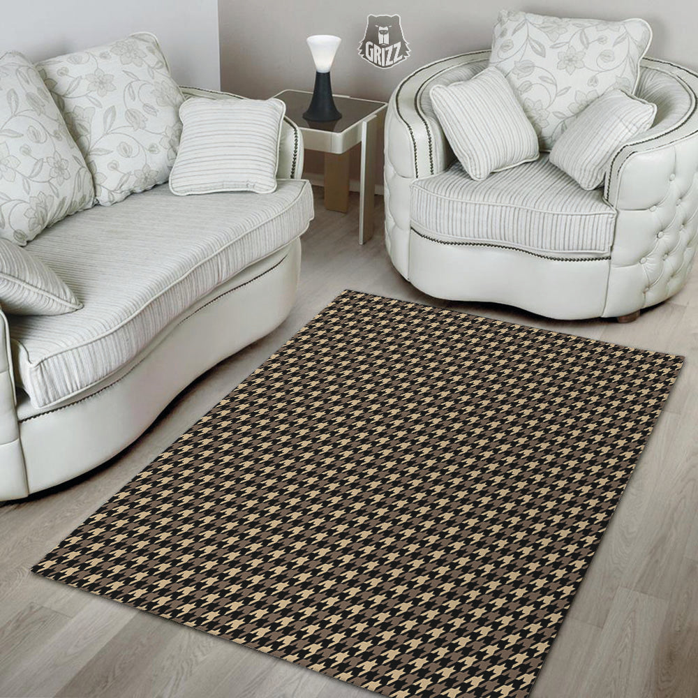 Houndstooth Brown Print Pattern Floor Mat-grizzshop
