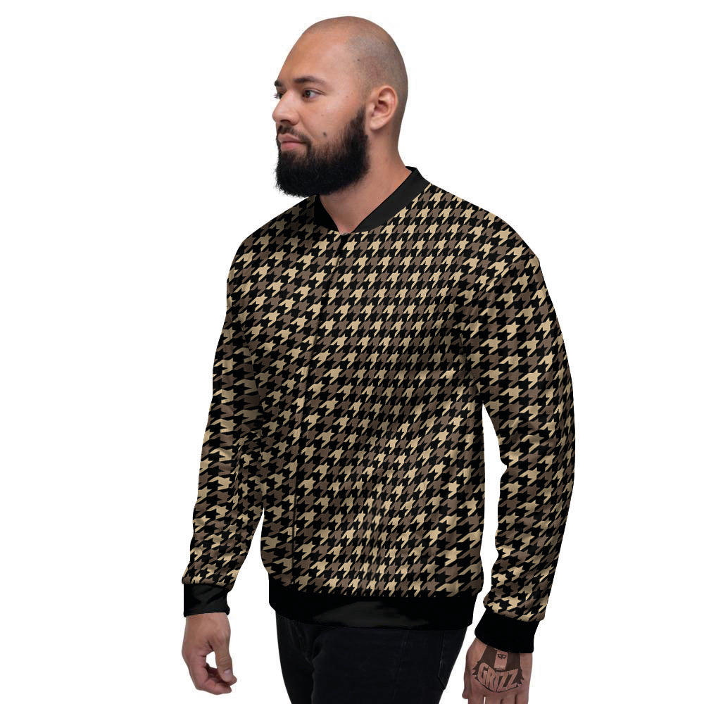 Houndstooth Brown Print Pattern Men's Bomber Jacket-grizzshop