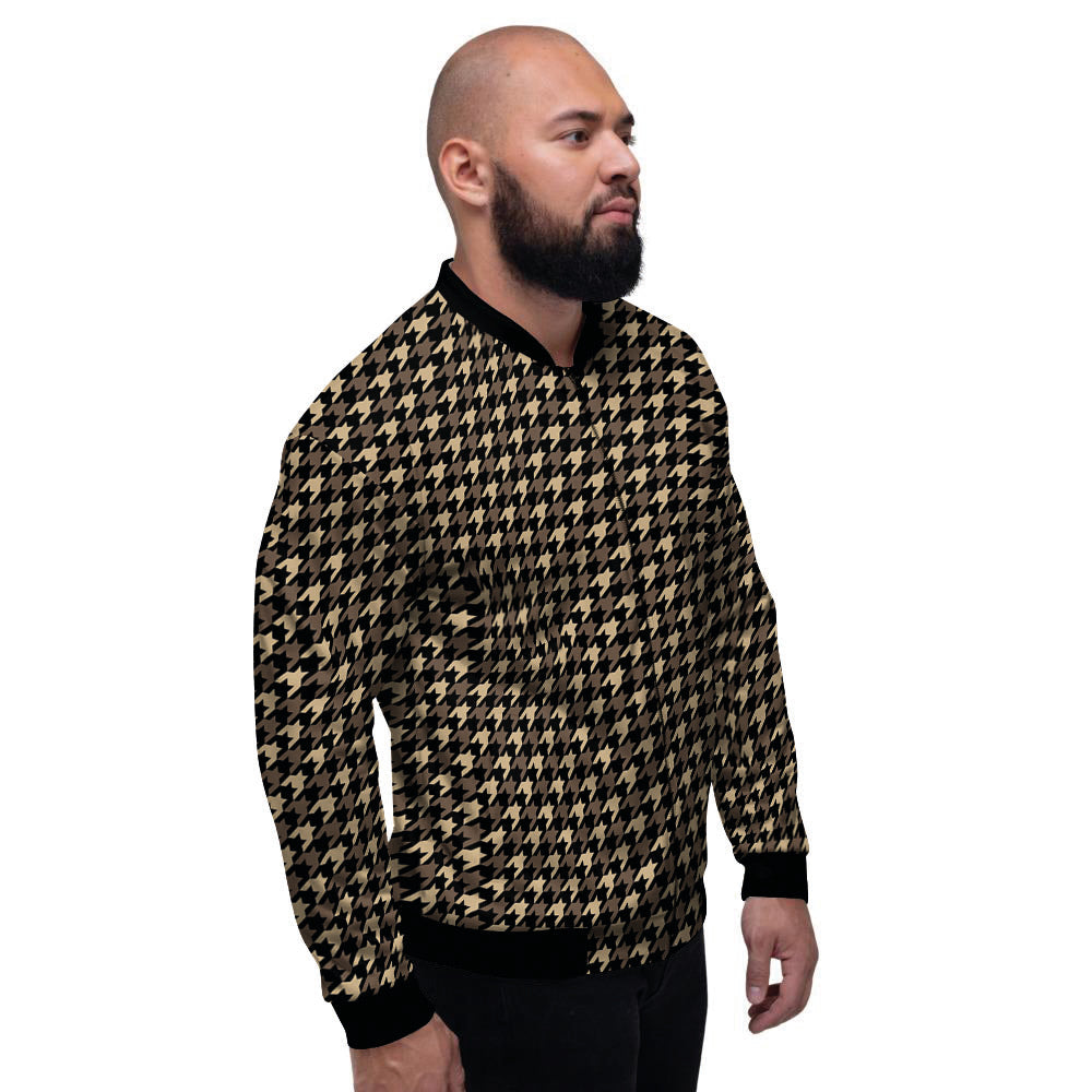 Houndstooth Brown Print Pattern Men's Bomber Jacket-grizzshop