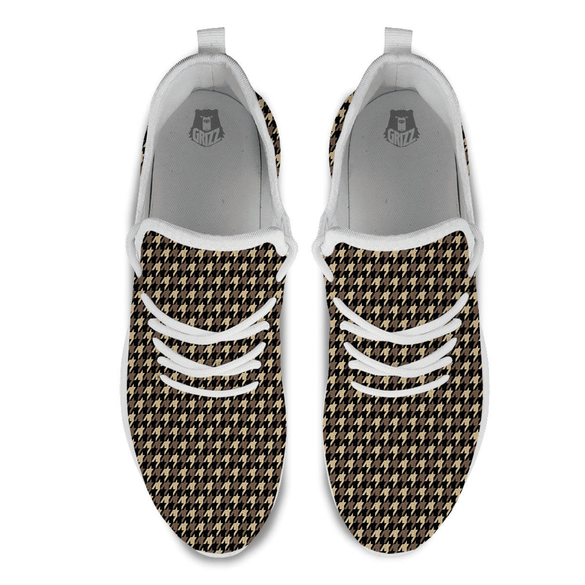 Houndstooth Brown Print Pattern White Athletic Shoes-grizzshop