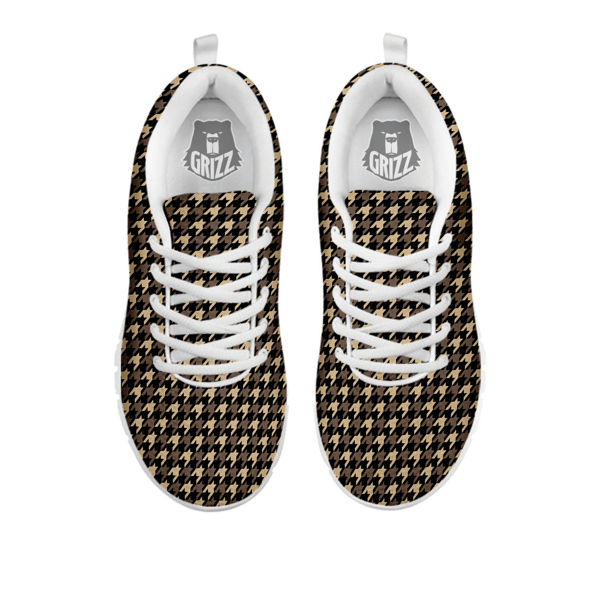 Houndstooth Brown Print Pattern White Sneaker-grizzshop