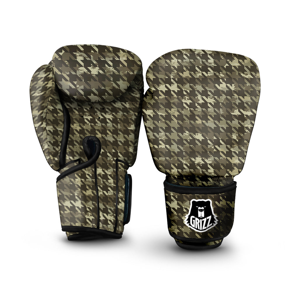 Houndstooth Camouflage Green Print Pattern Boxing Gloves-grizzshop