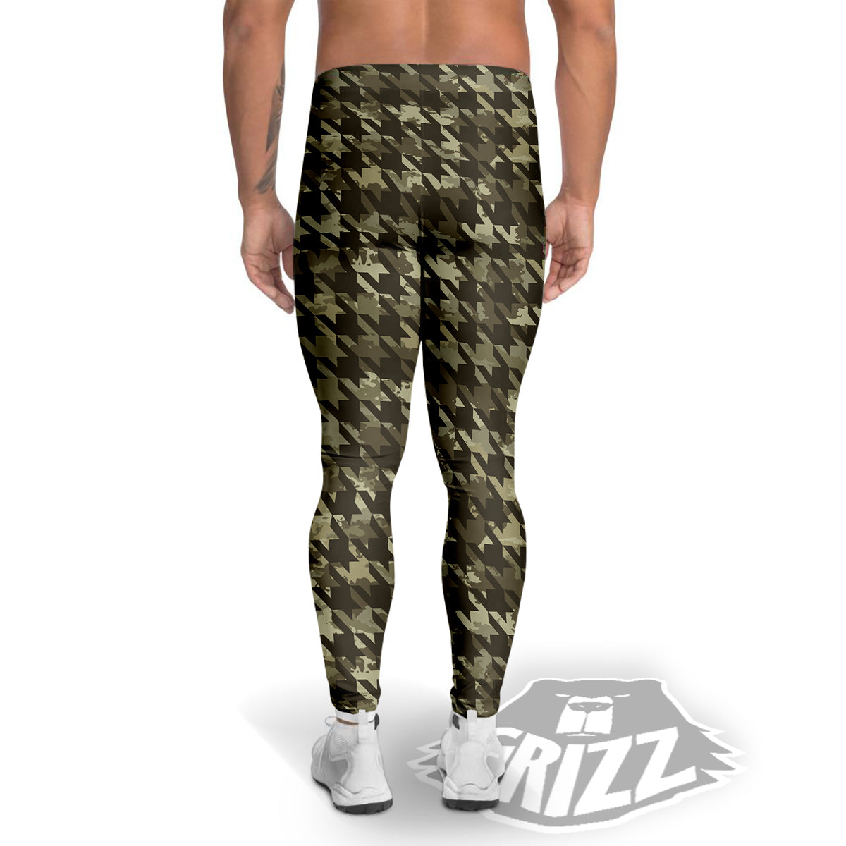 Houndstooth Camouflage Green Print Pattern Men's Leggings-grizzshop