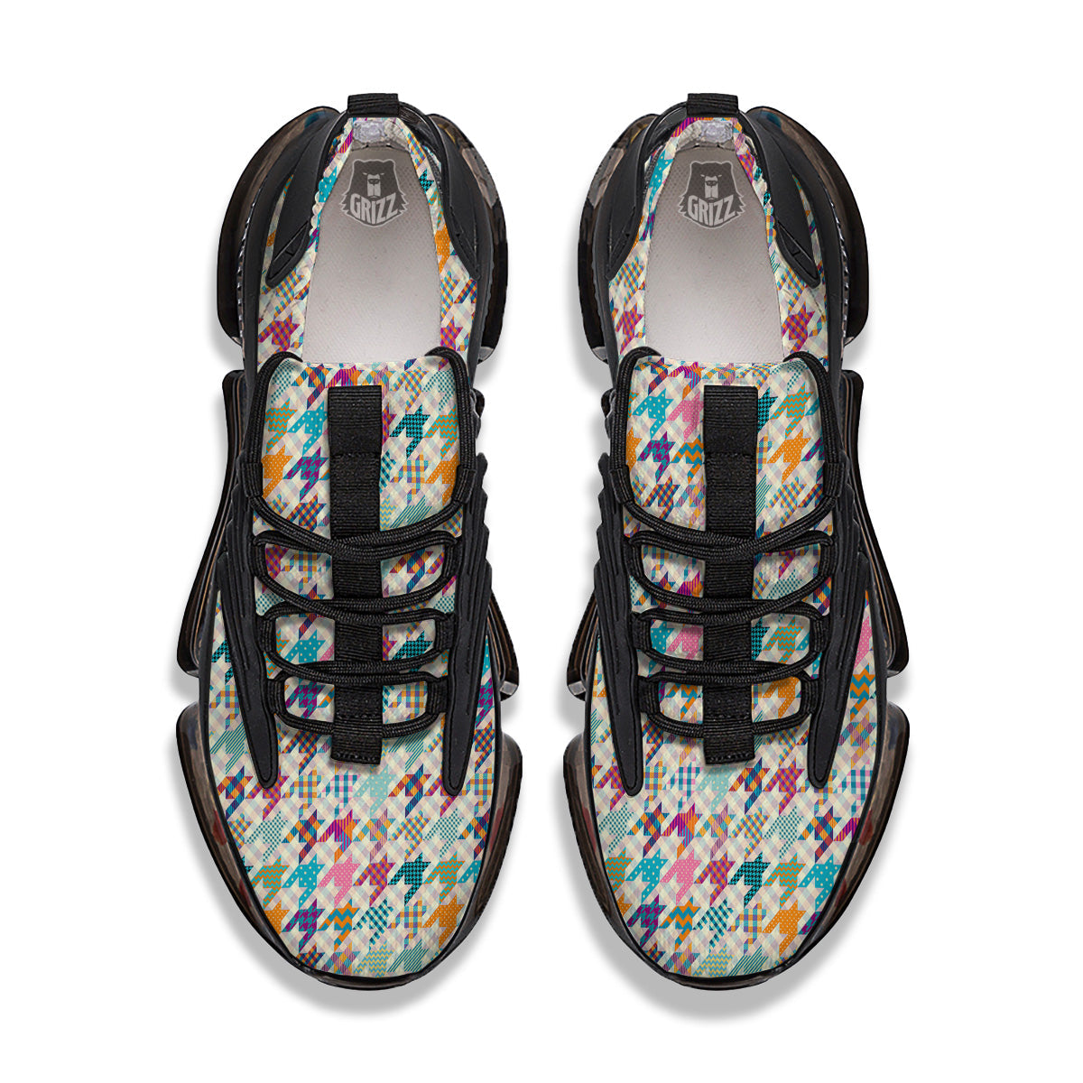 Houndstooth Colorful Plaid Print Pattern Black Gym Shoes-grizzshop