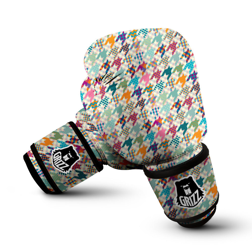 Houndstooth Colorful Plaid Print Pattern Boxing Gloves-grizzshop