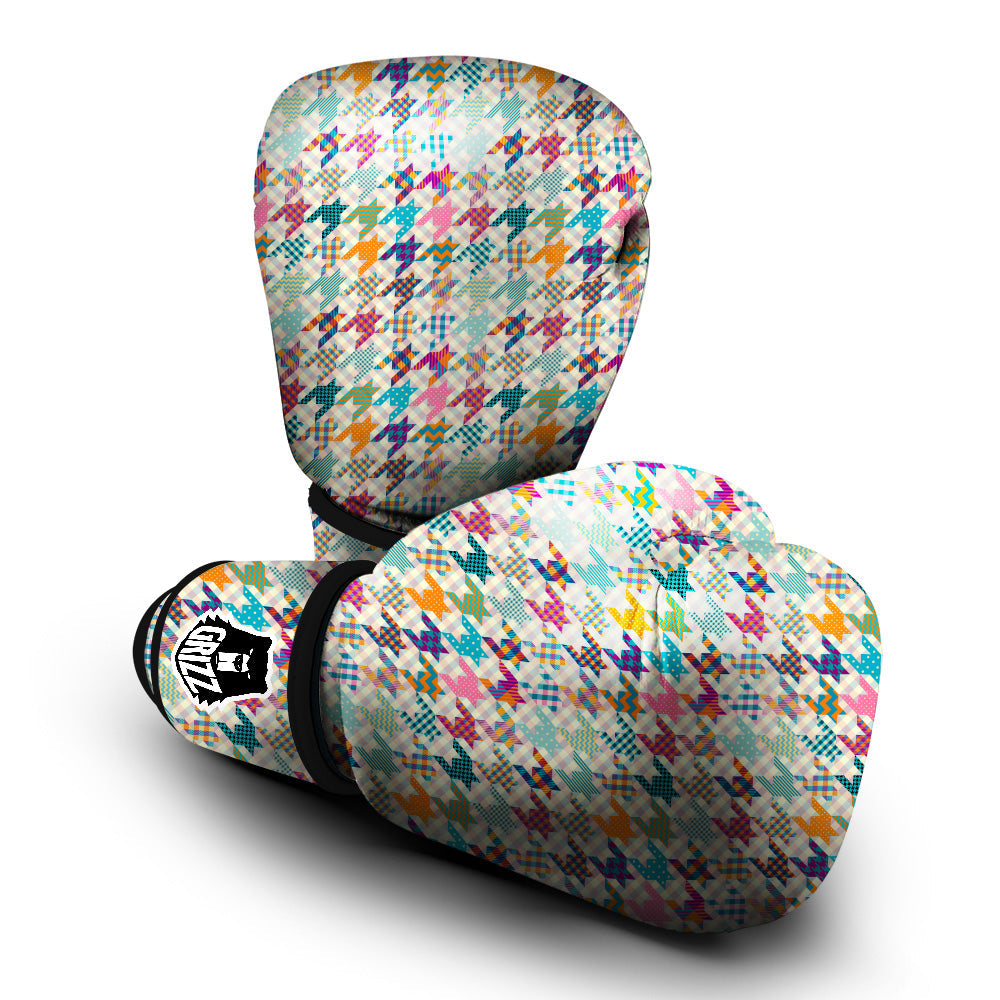 Houndstooth Colorful Plaid Print Pattern Boxing Gloves-grizzshop
