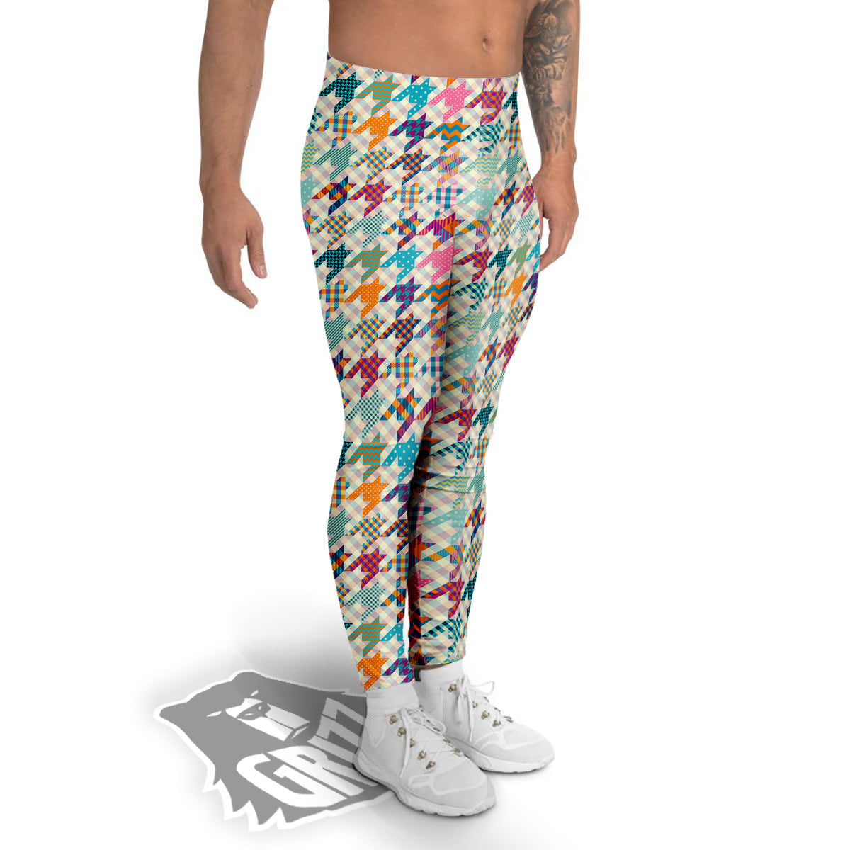 Houndstooth Colorful Plaid Print Pattern Men's Leggings-grizzshop