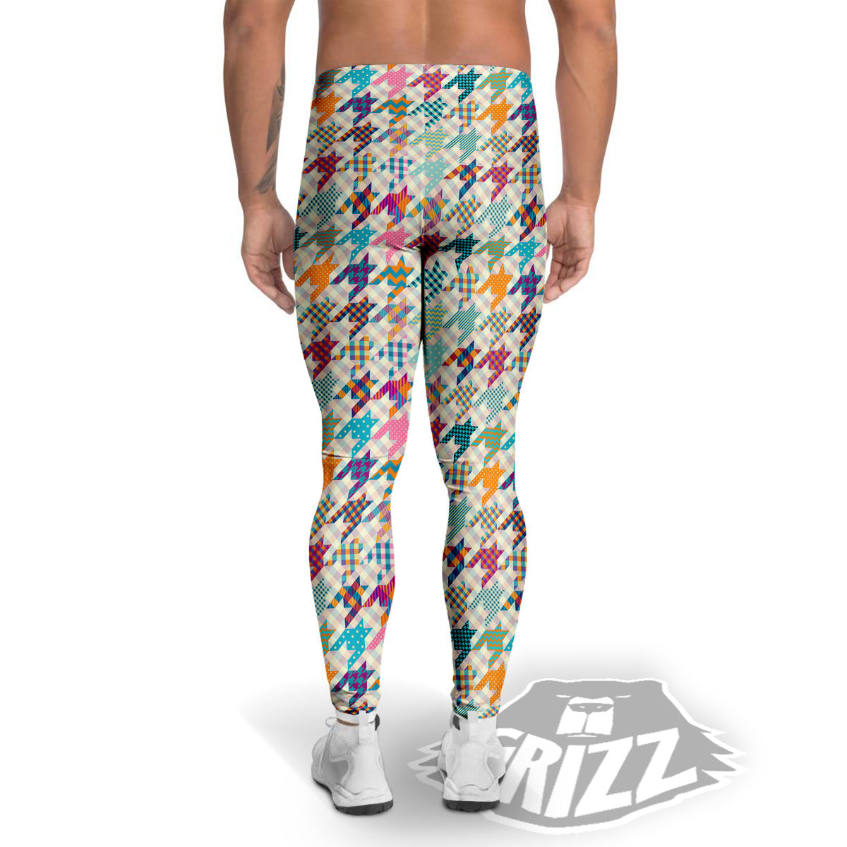 Houndstooth Colorful Plaid Print Pattern Men's Leggings-grizzshop