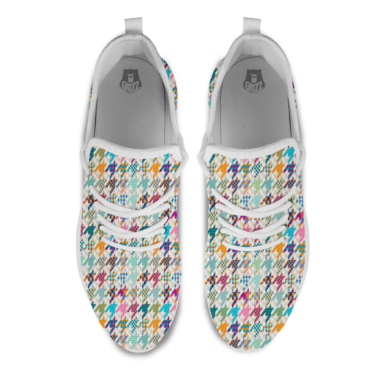 Houndstooth Colorful Plaid Print Pattern White Athletic Shoes-grizzshop