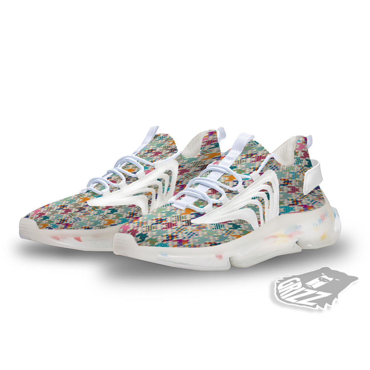 Houndstooth Colorful Plaid Print Pattern White Gym Shoes-grizzshop