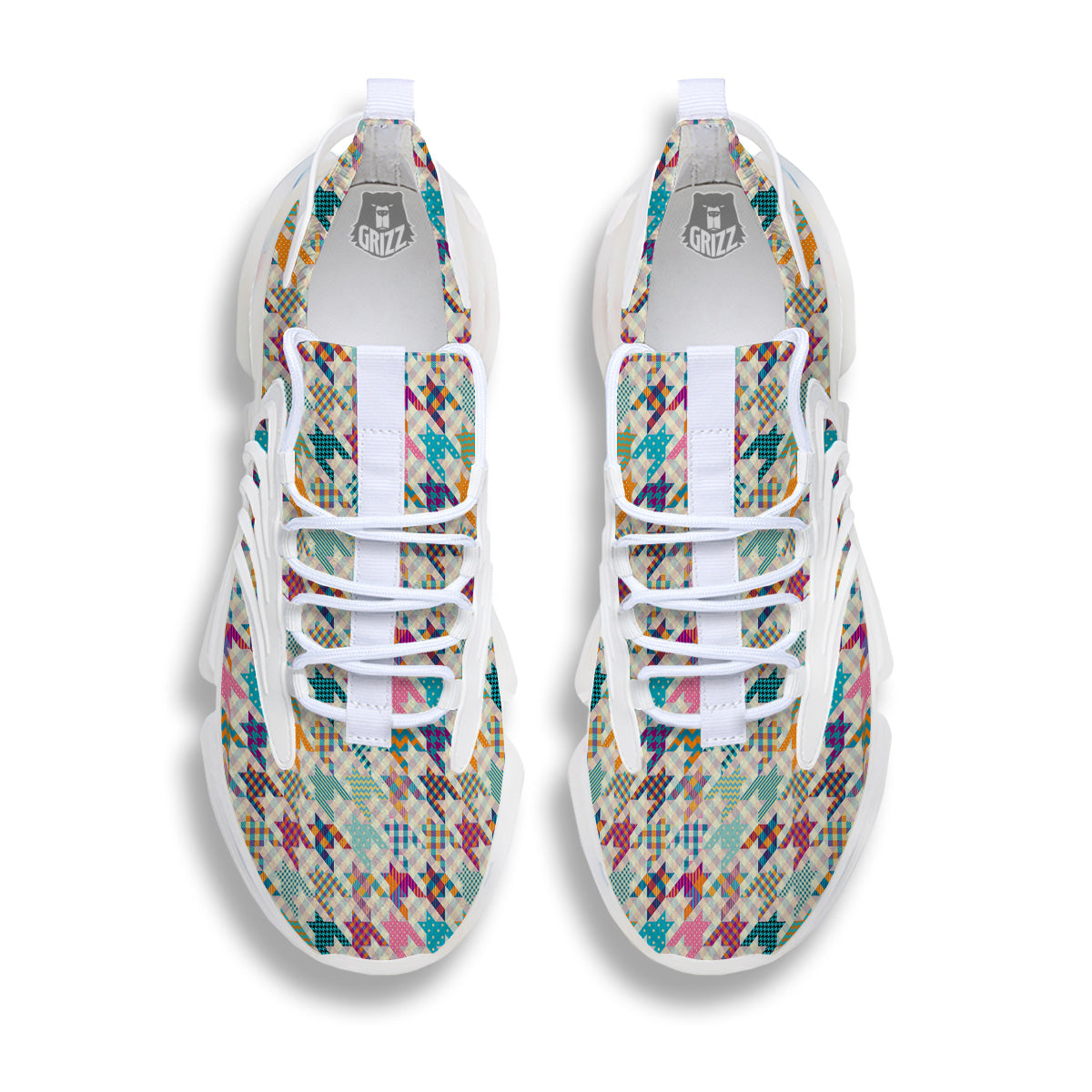 Houndstooth Colorful Plaid Print Pattern White Gym Shoes-grizzshop