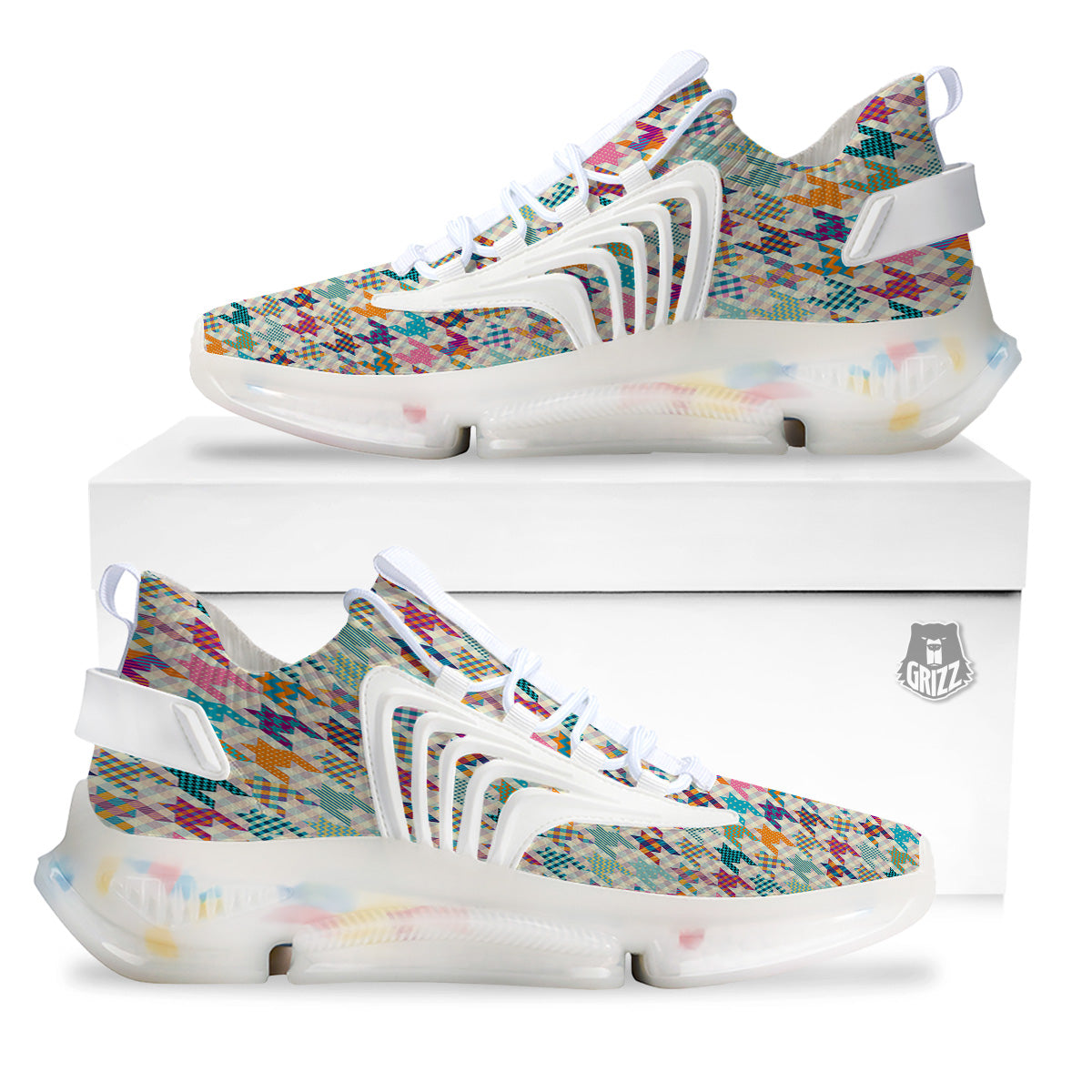 Houndstooth Colorful Plaid Print Pattern White Gym Shoes-grizzshop