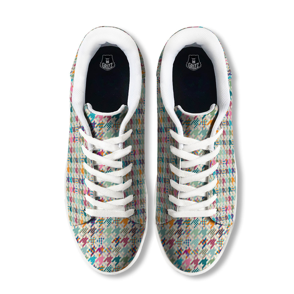 Houndstooth Colorful Plaid Print Pattern White Low Top Sneakers-grizzshop