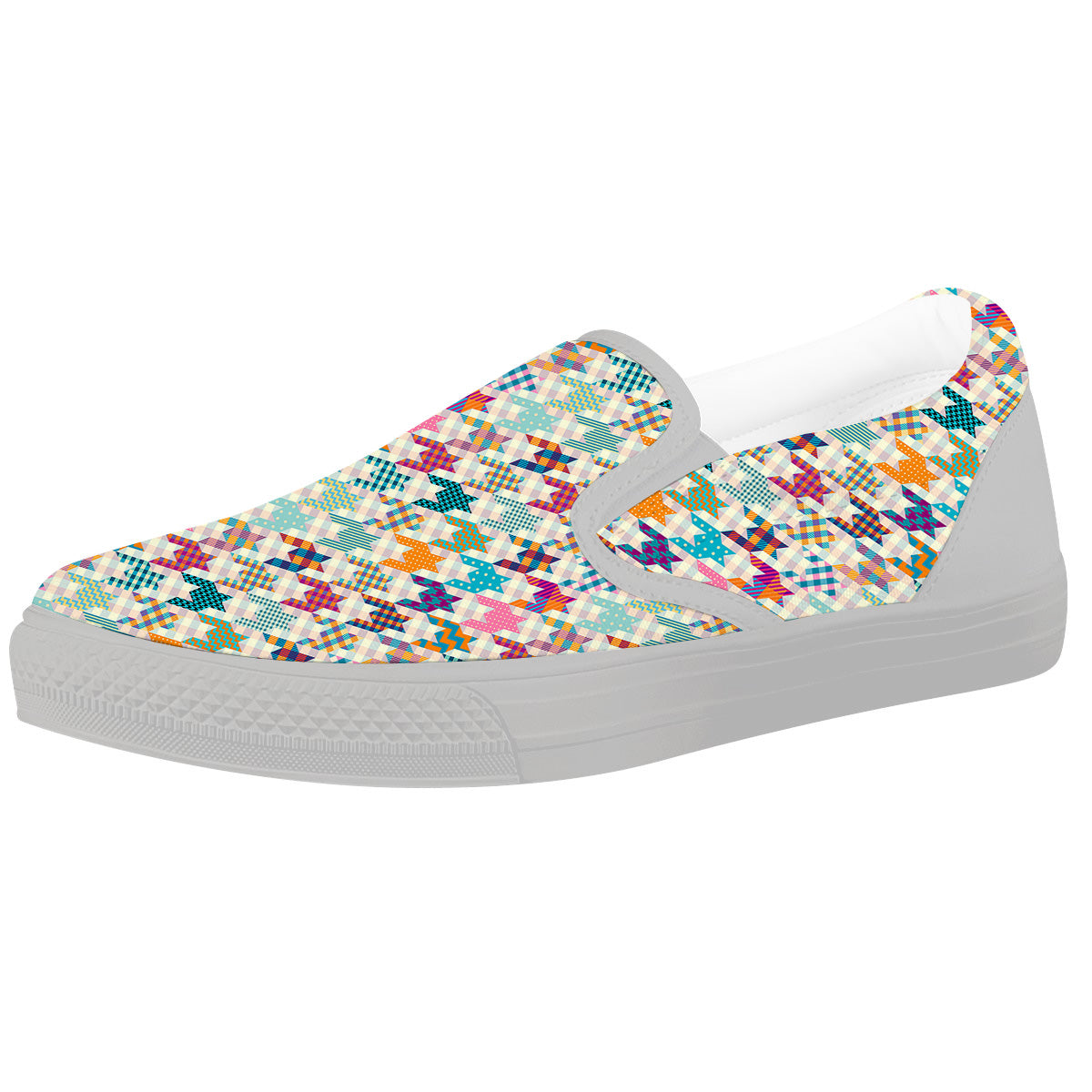 Houndstooth Colorful Plaid Print Pattern White Slip On Shoes-grizzshop