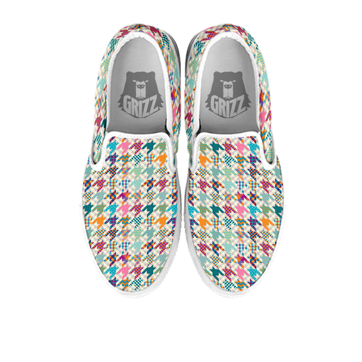 Houndstooth Colorful Plaid Print Pattern White Slip On Shoes-grizzshop