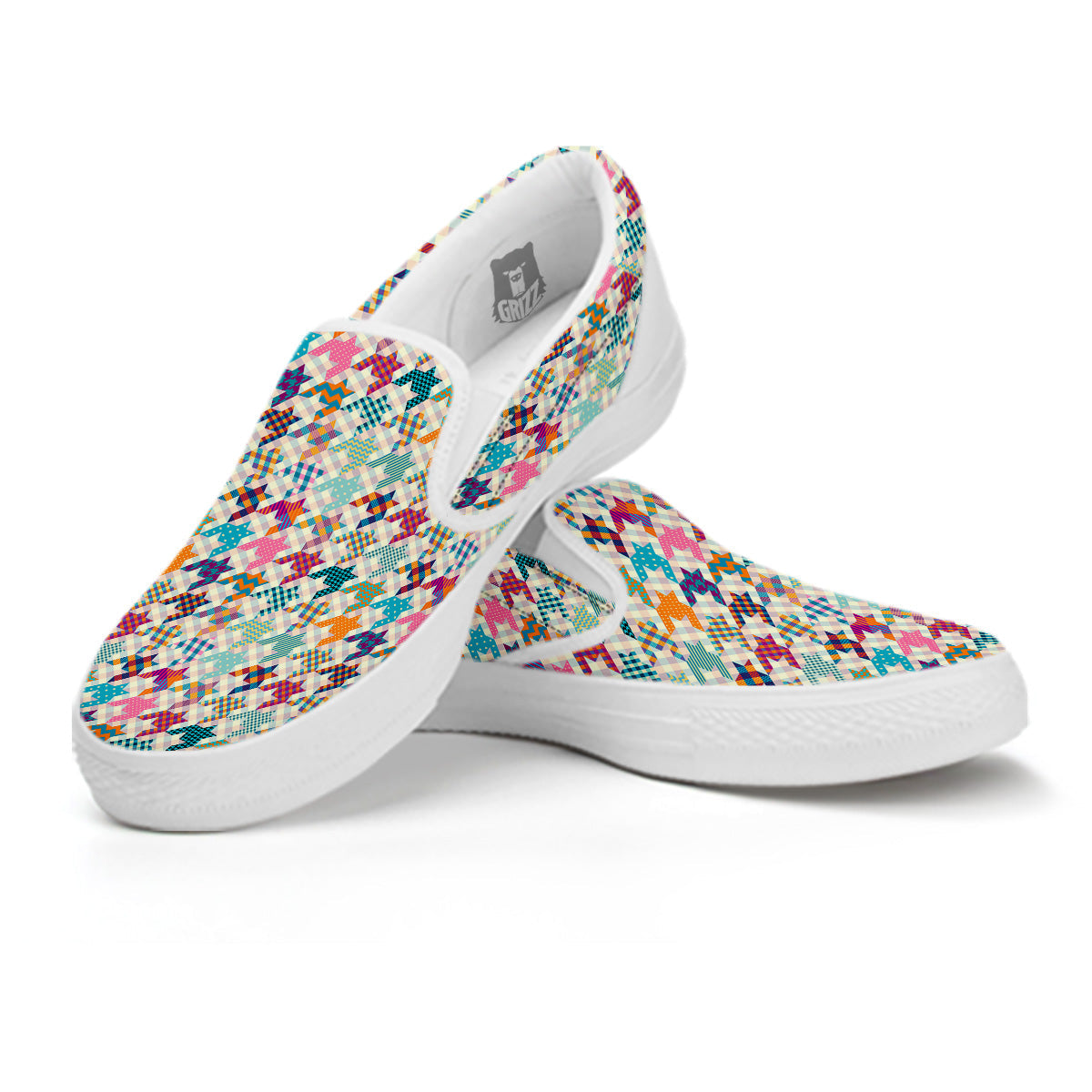 Houndstooth Colorful Plaid Print Pattern White Slip On Shoes-grizzshop