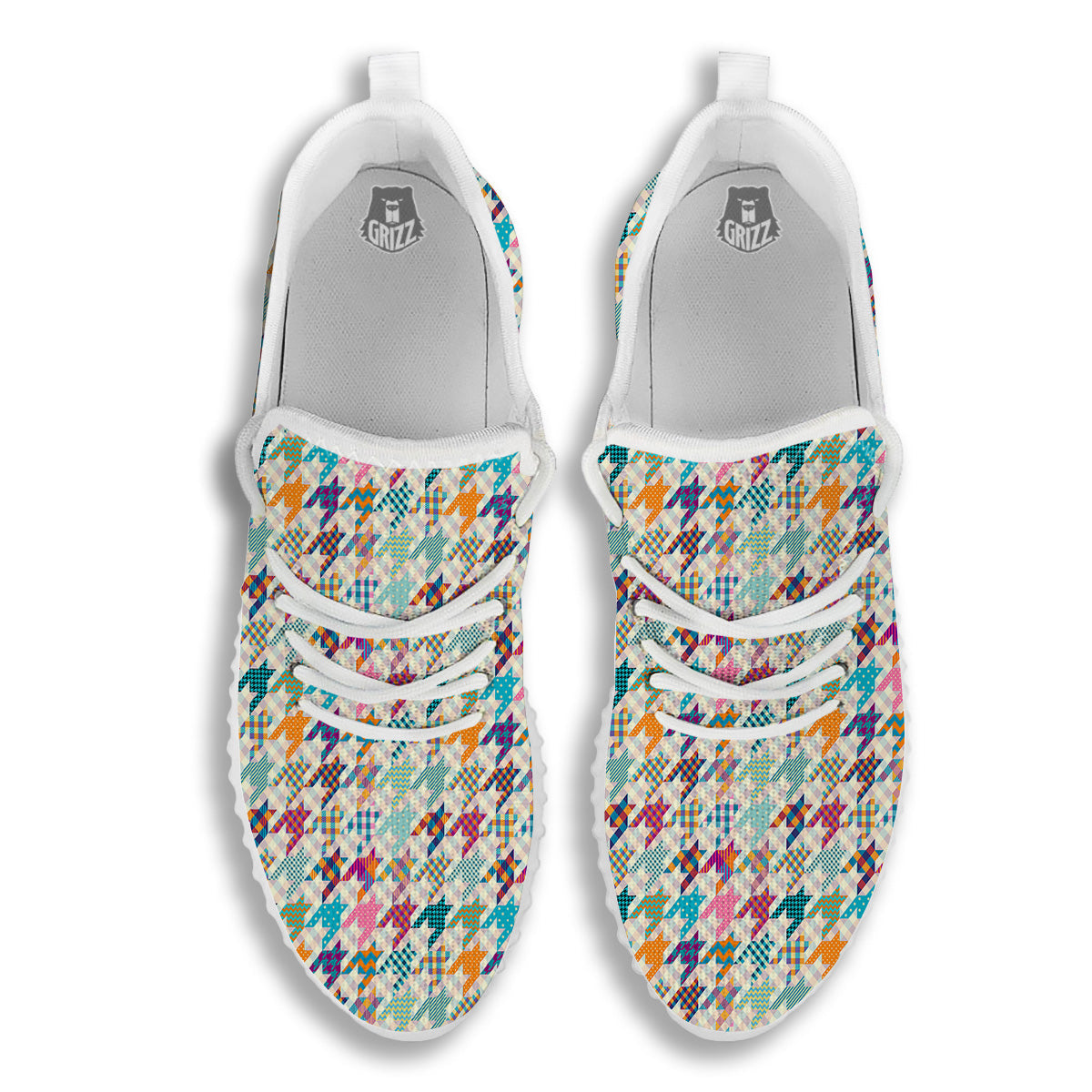 Houndstooth Colorful Plaid Print Pattern White Walking Shoes-grizzshop