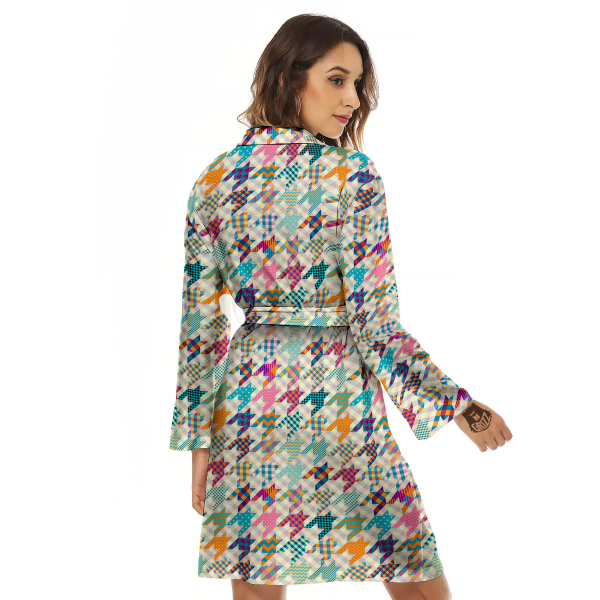Houndstooth Colorful Plaid Print Pattern Women's Robe-grizzshop