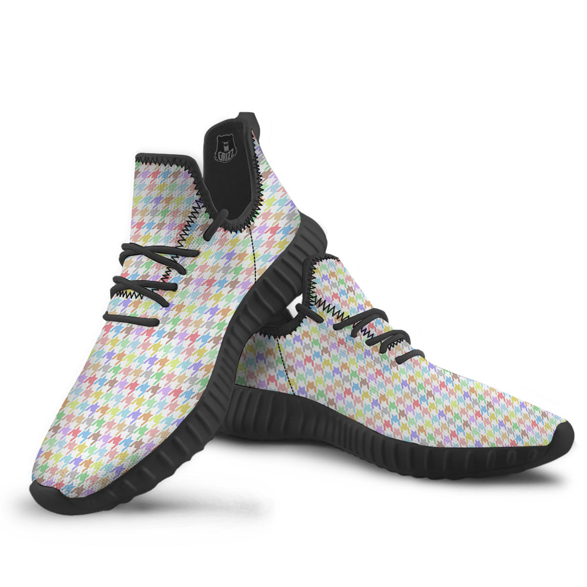 Houndstooth Colorful Print Black Walking Shoes-grizzshop