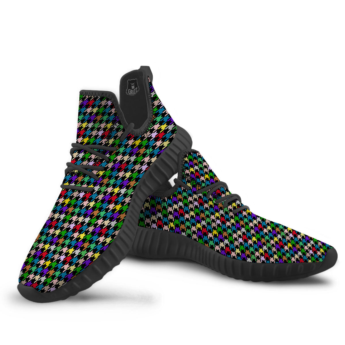 Houndstooth Colorful Print Pattern Black Walking Shoes-grizzshop