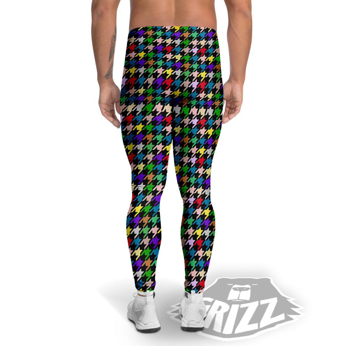Houndstooth Colorful Print Pattern Men's Leggings-grizzshop