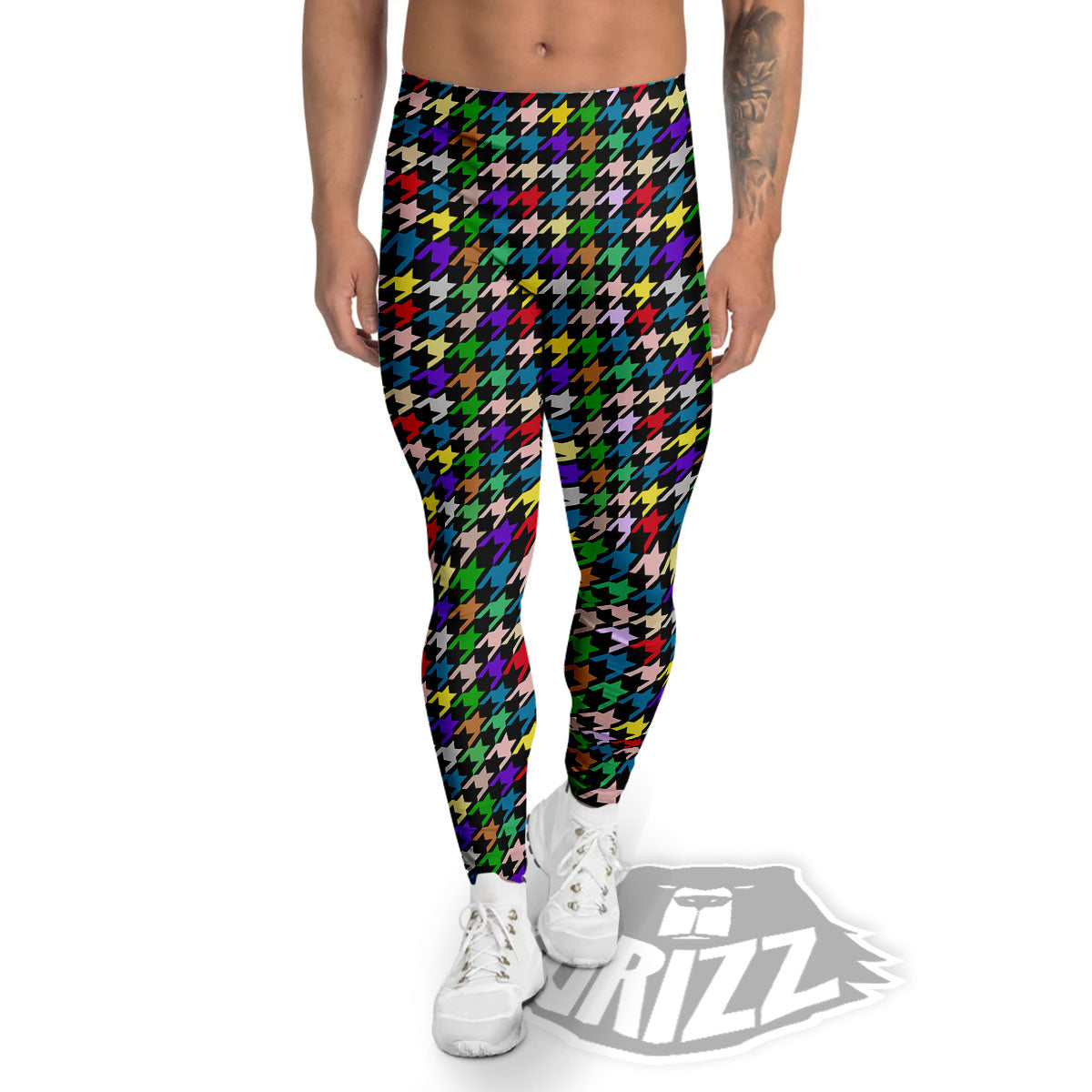 Houndstooth Colorful Print Pattern Men's Leggings-grizzshop