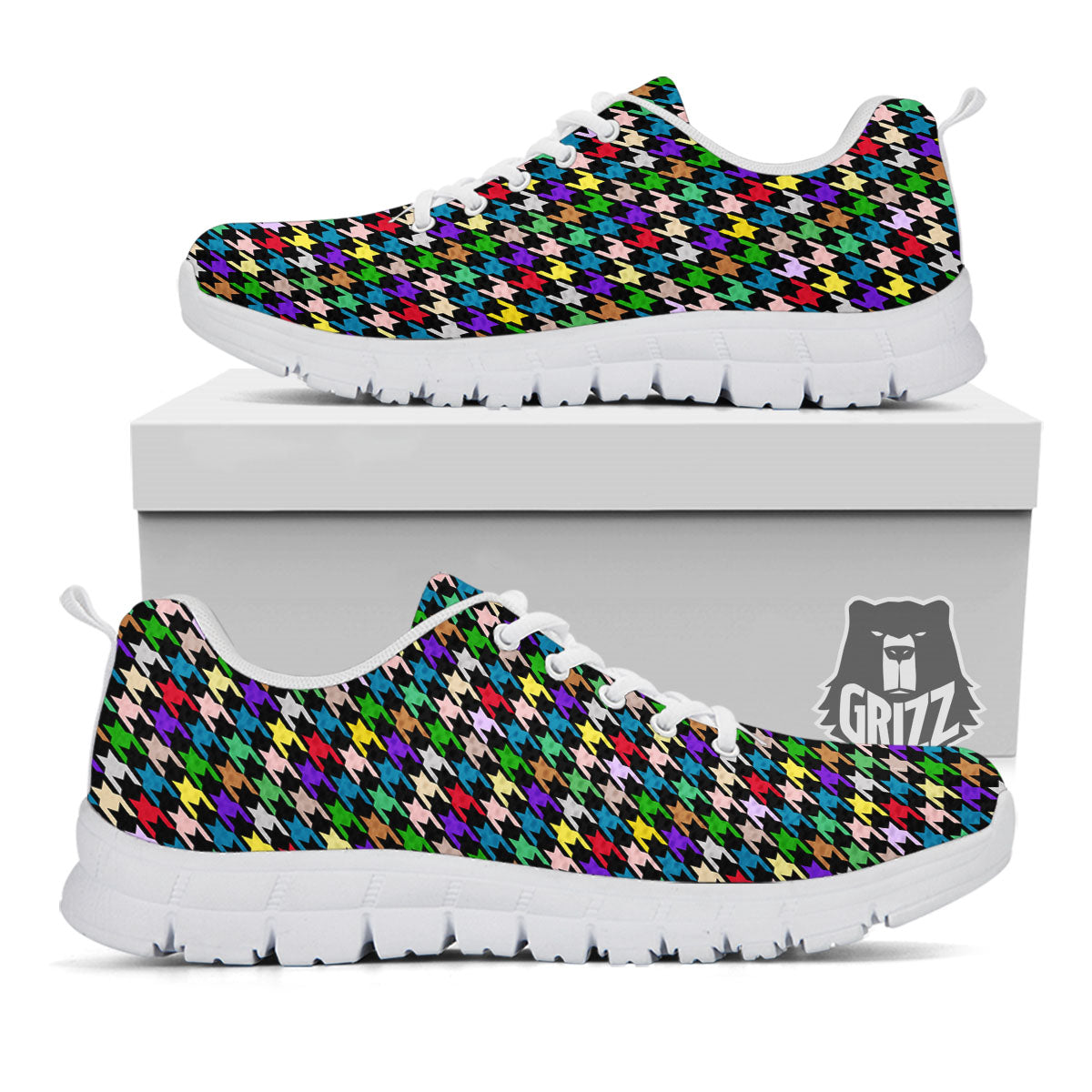 Houndstooth Colorful Print Pattern White Sneaker-grizzshop