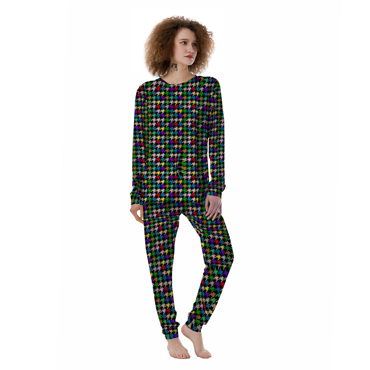 Houndstooth Colorful Print Pattern Women's Pajamas-grizzshop