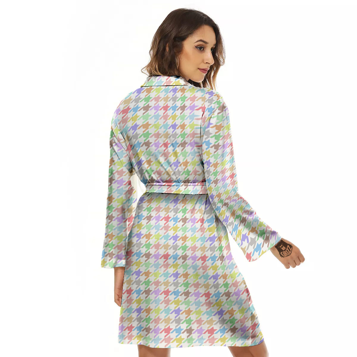 Houndstooth Colorful Print Women's Robe-grizzshop