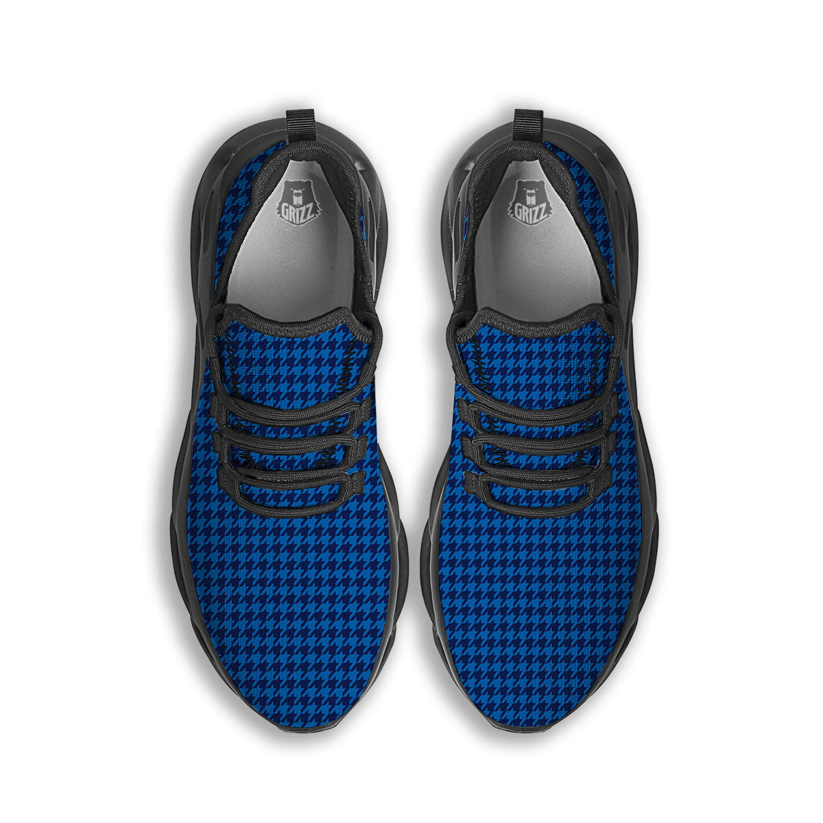 Houndstooth Deep Blue Print Pattern Black Running Shoes-grizzshop
