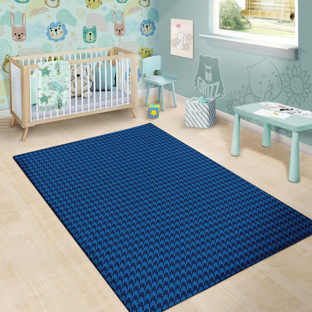 Houndstooth Deep Blue Print Pattern Floor Mat-grizzshop